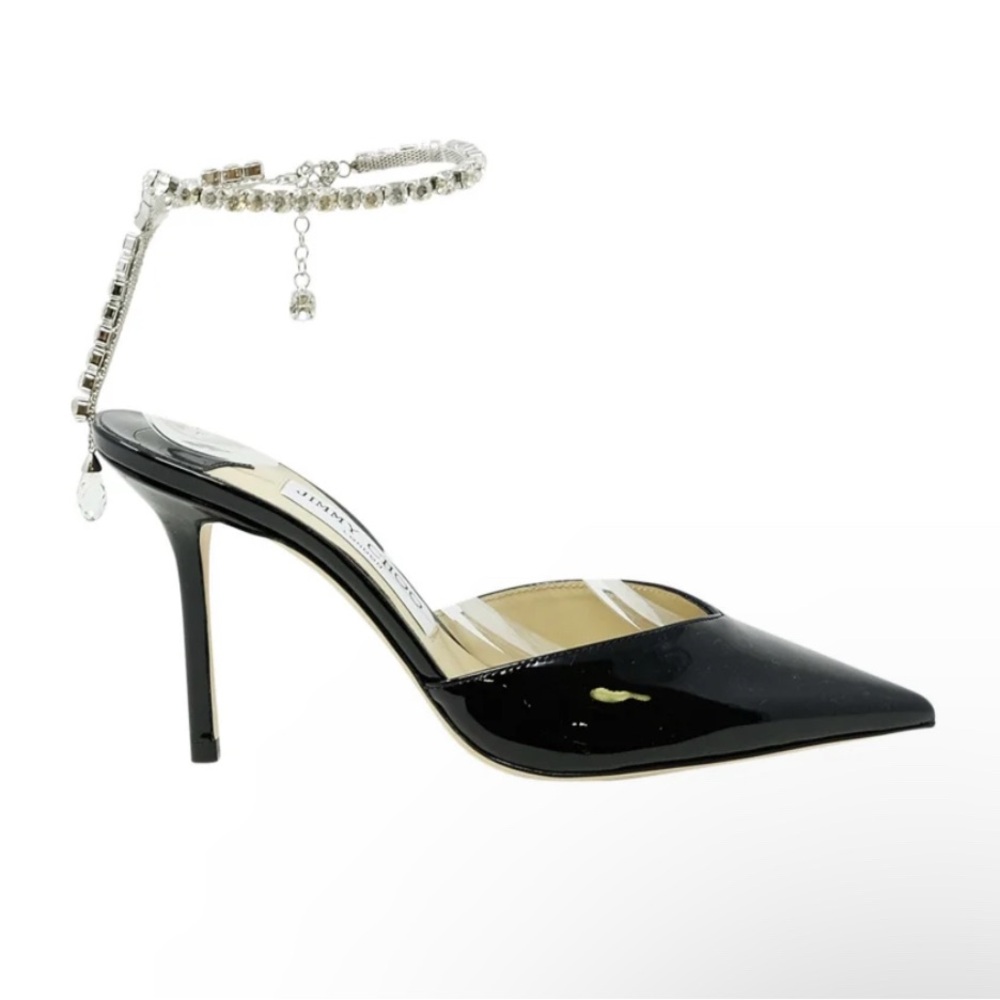 Jimmy Choo Black Heels with Crystal Ankle Strap
